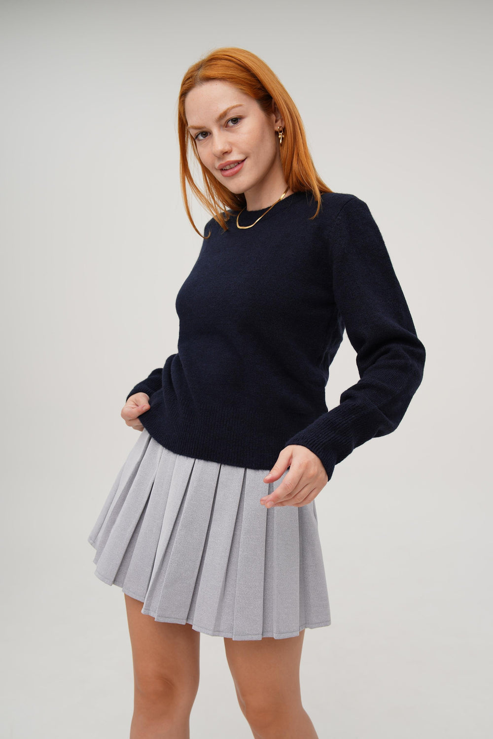 Bisiklet Yaka Düz Model Toptan Lacivert Kazak Lacivert STD