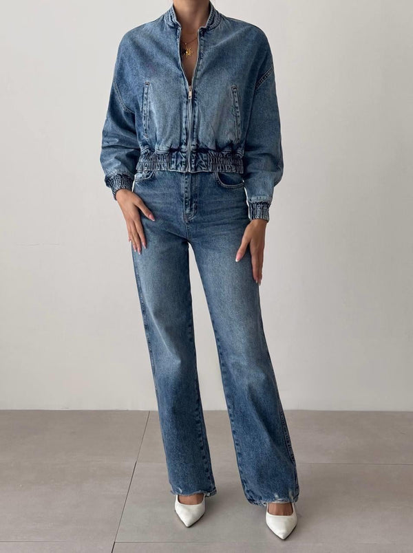 Fermuarlı Bel .lastikli Blue Bomber Jean