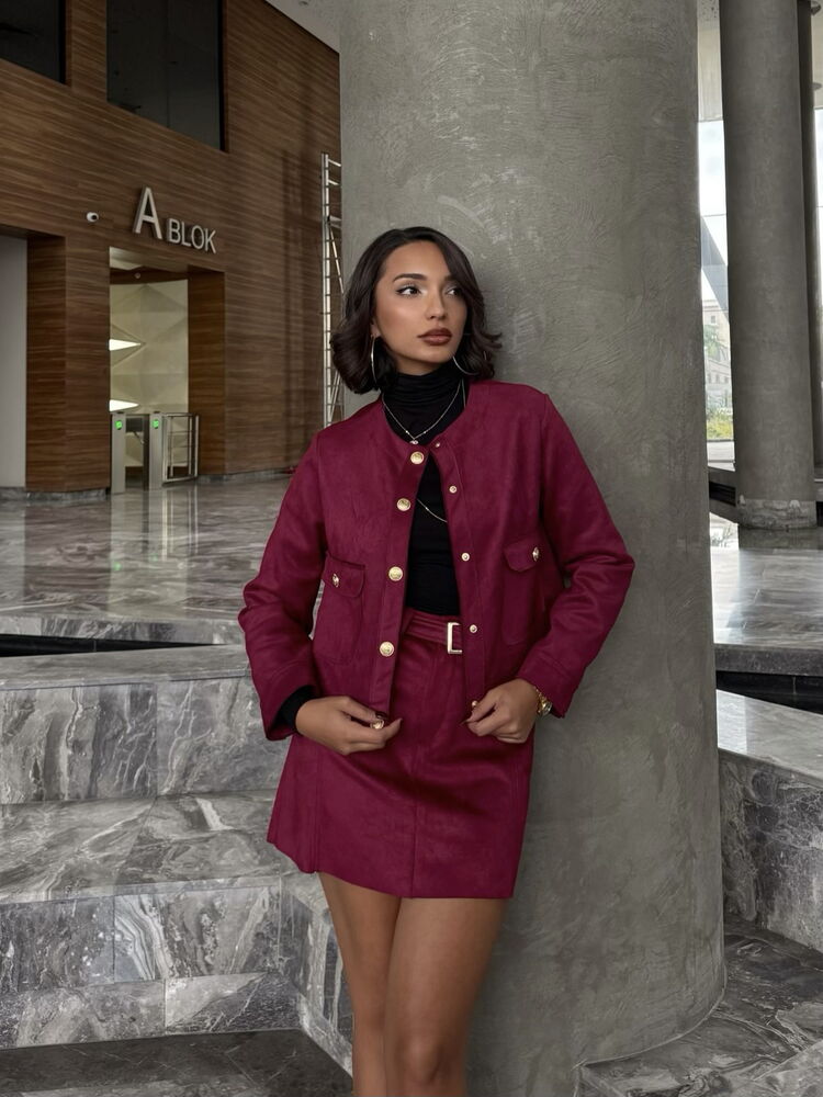 Suet Cepli Toptan Ceket - Bordo
