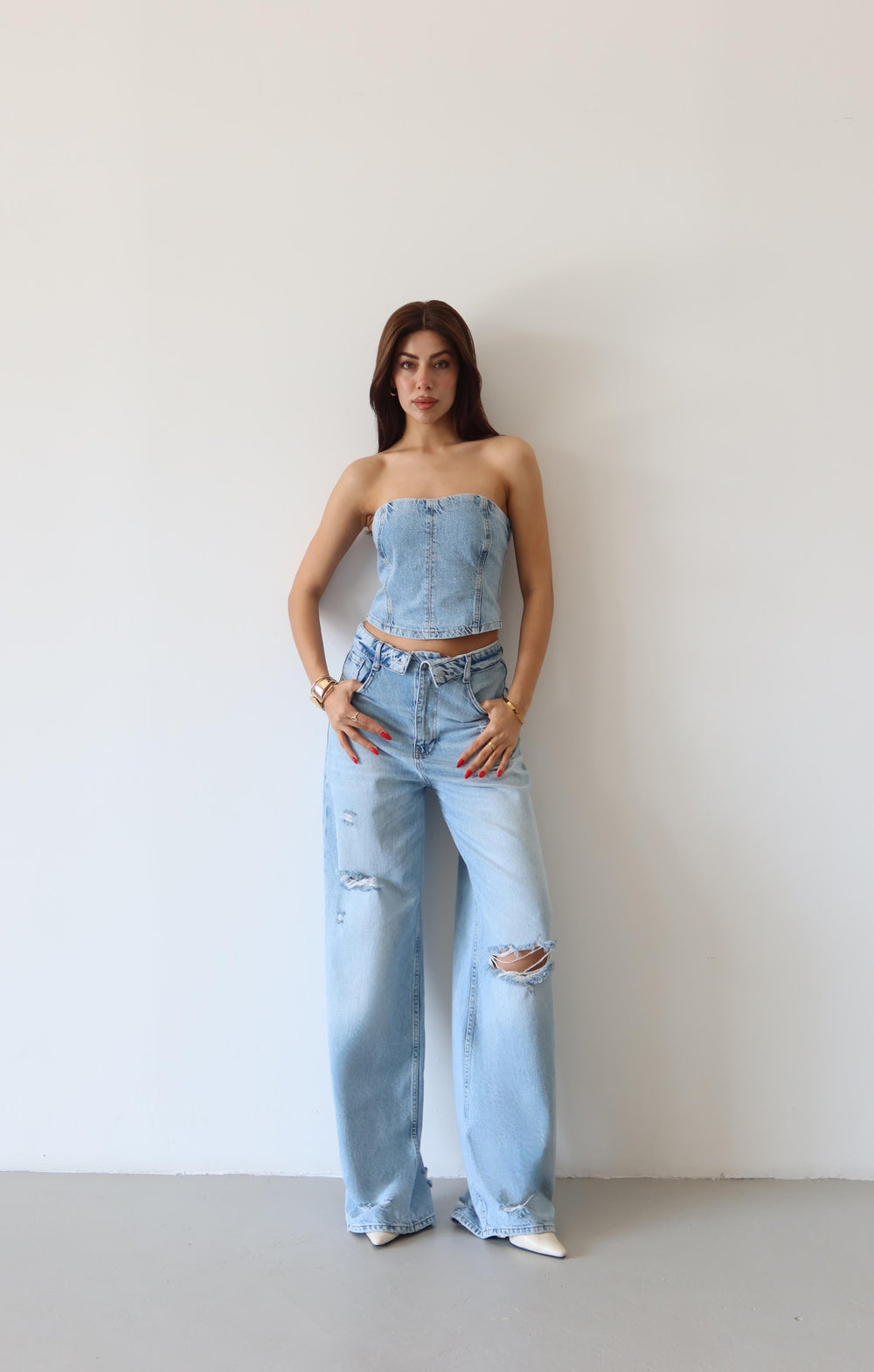 Arka Fermuarlı Akordiyon Detaylı Ice Blue Bustiyer