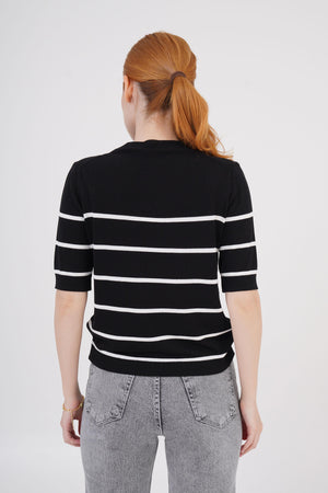 Çizgili Kısa Kol Siyah Toptan Bluz