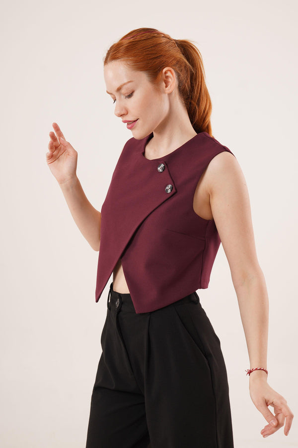 Çift Düğmeli Çapraz Model Bordo Toptan Yelek