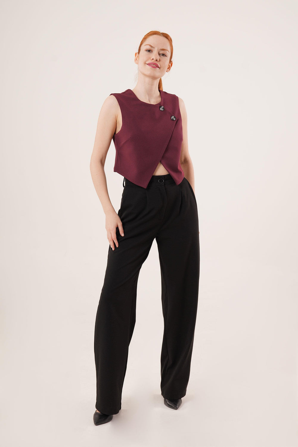 Çift Düğmeli Çapraz Model Bordo Toptan Yelek Bordo S