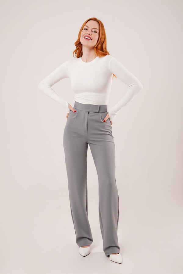 Cırt Kapama Detaylı Gri Toptan Pantolon
