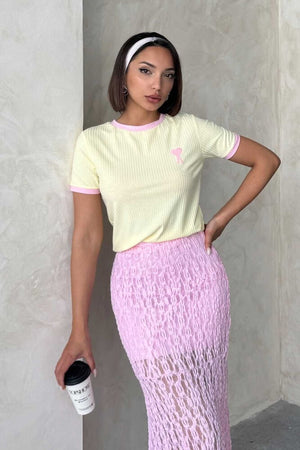 Tricou brodat - Galben Roz | Topshow