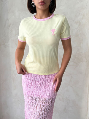 Tricou brodat - Galben Roz | Topshow