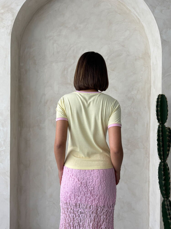 Tricou brodat - Galben Roz | Topshow