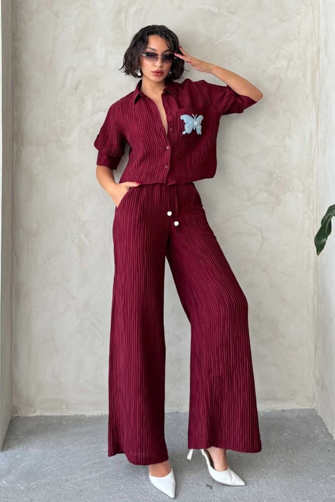Pilise Toptan Pantolon - Bordo | Topshow