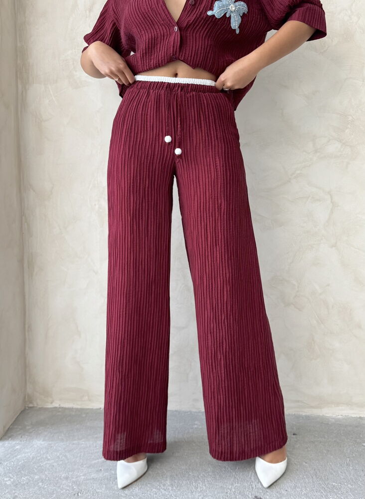 Pilise Toptan Pantolon - Bordo | Topshow