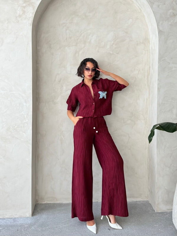 Pantaloni plisați en-gros - Burgundy | Topshow