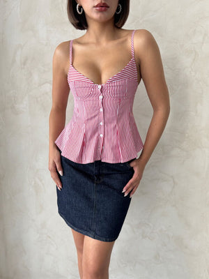 Çizgili Askılı Bluz