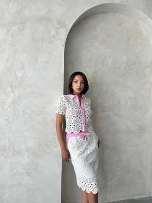 Kot Detaylı Dantel Uzun Etek