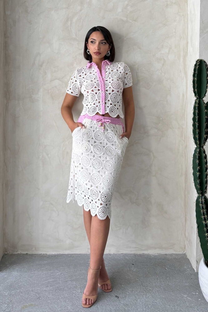 Kot Detaylı Dantel Uzun Etek