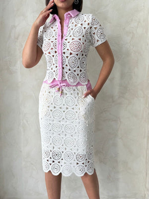 Kot Detaylı Dantel Uzun Etek