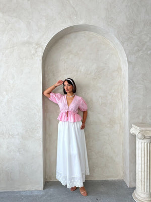 Önden Bağlamalı Nakışlı Vual Bluz