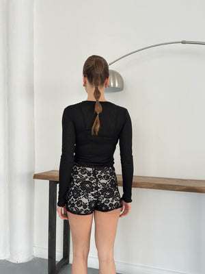 Topshow Dantel Toptan Şort - Siyah-D2940
