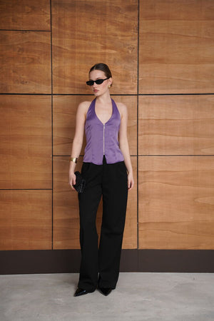 Vestă din satin cu fermoar - Liliac | D2952 - Topshow