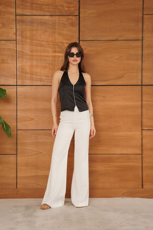 Topshow - Vestă din satin cu fermoar - Negru | D2952