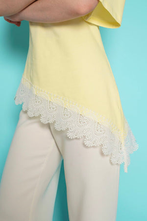 Toptan Etek Ucu Güpür Toptan T Shırt - Sarı | D2991 - Topshow