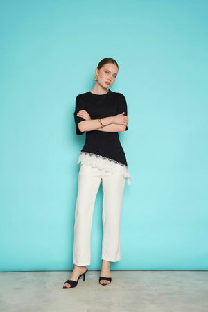 Tricou cu tiv din dantelă, en-gros - Negru | D2991 - Topshow