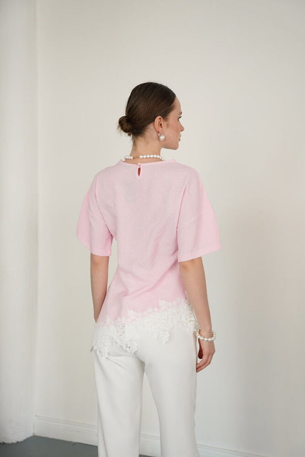 Tricou cu guler rotund Hem Descent, en-gros - roz | D2992 - Topshow