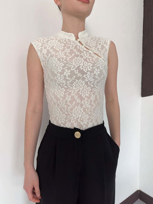 Kolsuz Dantel Bluz - Krem | D2997 Topshow
