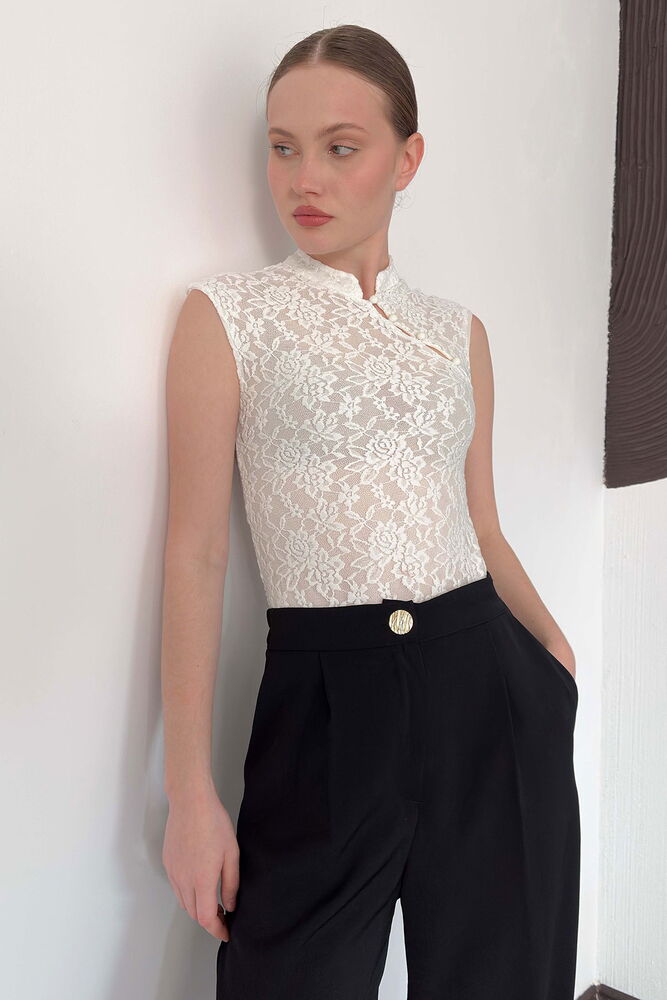 Kolsuz Dantel Bluz - Krem | D2997 Topshow