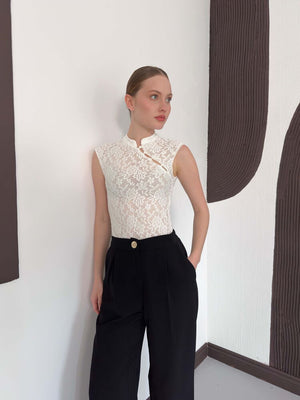 Kolsuz Dantel Bluz - Krem | D2997 Topshow