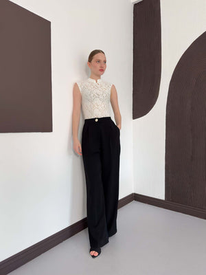 Kolsuz Dantel Bluz - Krem | D2997 Topshow