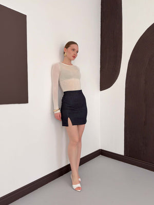 Fustă din denim - Bleumarin | D3029 Topshow