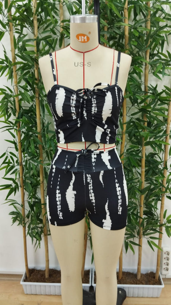 Kadın Büzgü Detay Askılı Crop Mini Tayt Ikili Takım , 25682