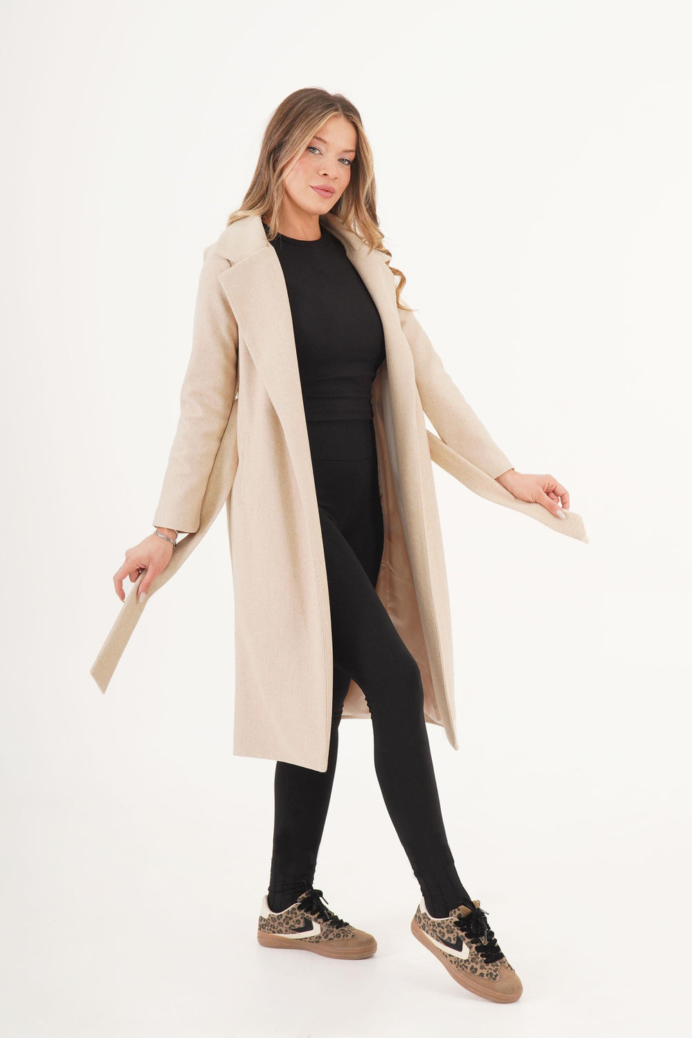 Beli Kuşaklı Astarlı Toptan Taş Kaşe Kaban Taş S