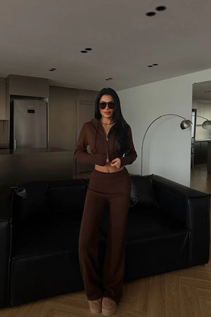 Acı Kahve Fermuarlı Eşofman Takım XS