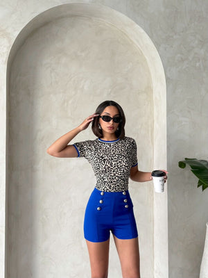 Bisiklet Yaka T-Shirt Leopar Saks | Topshow