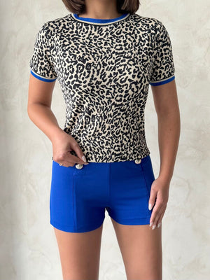 Bisiklet Yaka T-Shirt Leopar Saks | Topshow