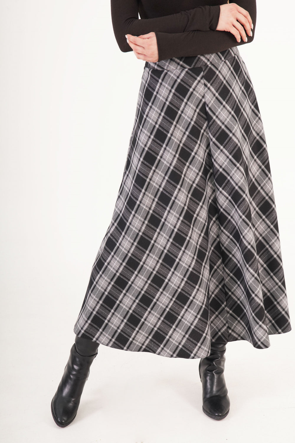 Kareli Yüksek Bel Trend Siyah Toptan Etek Siyah S