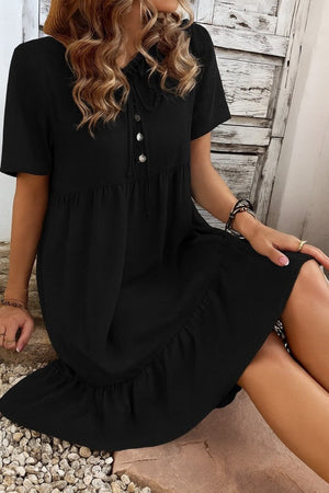 Rochie Supreme pentru femei, cu mânecă scurtă, guler cu șireturi, nasturi în față, model cu volane, 26746