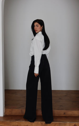 Yüksek Bel Extra Bol Paça Black Black Jean Panolon