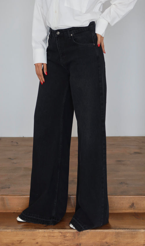 Yüksek Bel Extra Bol Paça Black Black Jean Panolon
