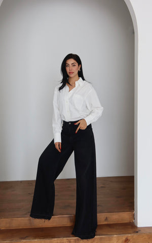 Yüksek Bel Extra Bol Paça Black Black Jean Panolon