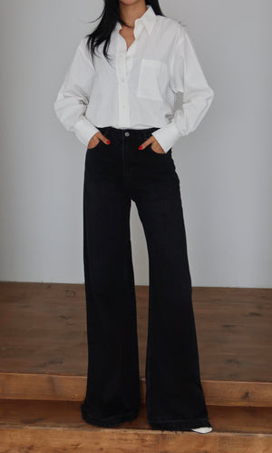 Yüksek Bel Extra Bol Paça Black Black Jean Panolon