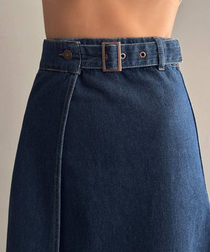 Yırtmaç Detaylı Bilek Boy Dark Blue Etek