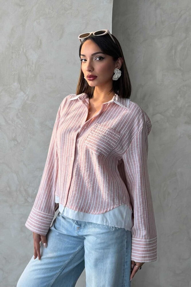 Poplin Detaylı Çizgili Gömlek