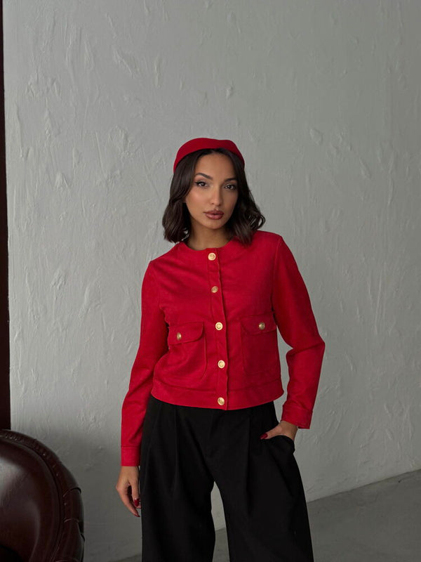 Topshow Suet Cepli Ceket - Kırmızı | F1800