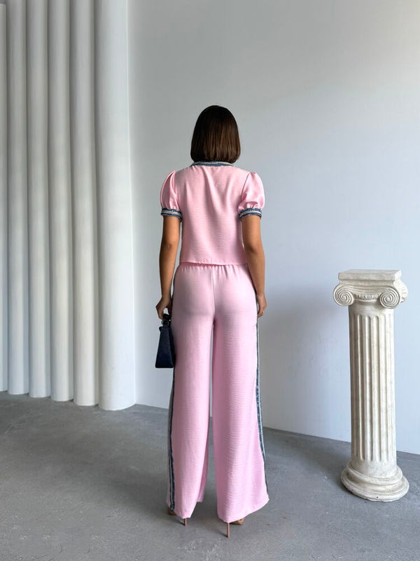 Kot Şeritli Toptan Pantolon  Pembe