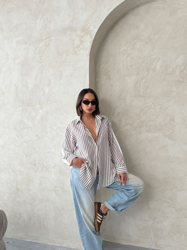 Çizgili Keten Gömlek