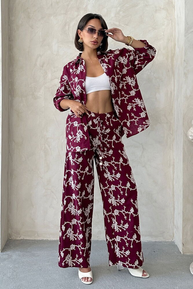 Süzüne Nakışlı Pantolon - Bordo