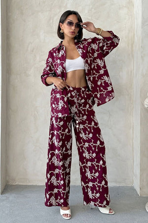 Süzüne Nakışlı Pantolon - Bordo