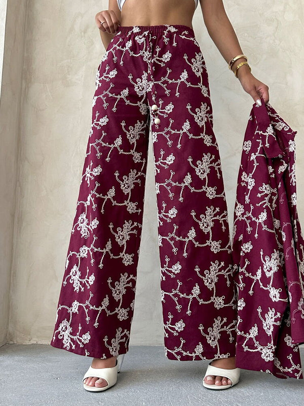 Süzüne Nakışlı Pantolon - Bordo