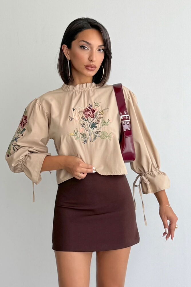 Topshow Çiçek Nakışlı Uzun Kol Toptan Bluz